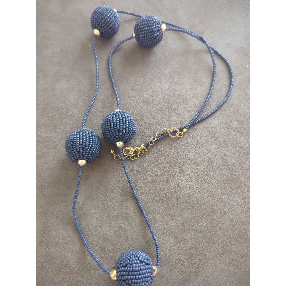 Adjustable‎ Chunky Crochet Bead Necklace In Dark Blue - 40 Inches
